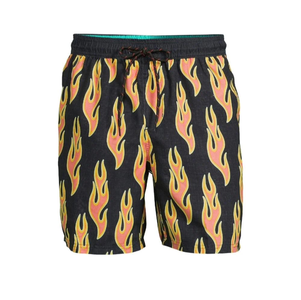 No Boundaries Men's Size 3XL (48-50) Novelty Print 7" Swim Trunks Flames NWT